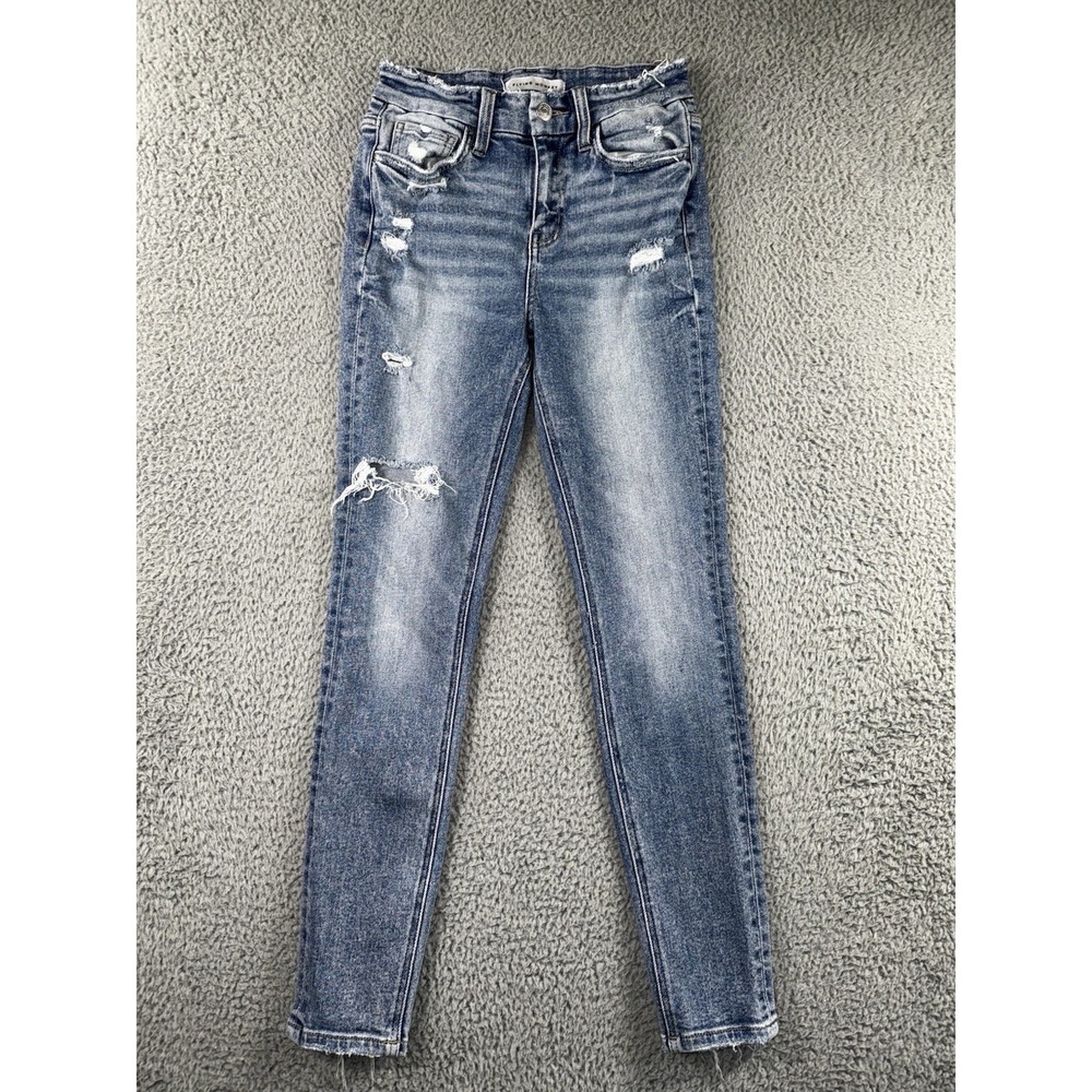 Flying Monkey Skinny Jeans 25x27‎ Blue Mid Rise Distressed Western Boho Chic